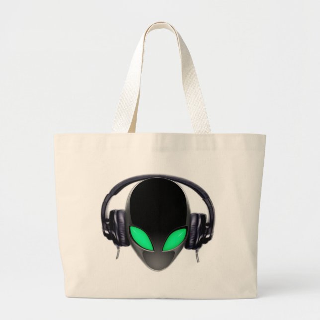 Alien Music Lover DJ - Smooth Cetacean Large Tote Bag (Front)
