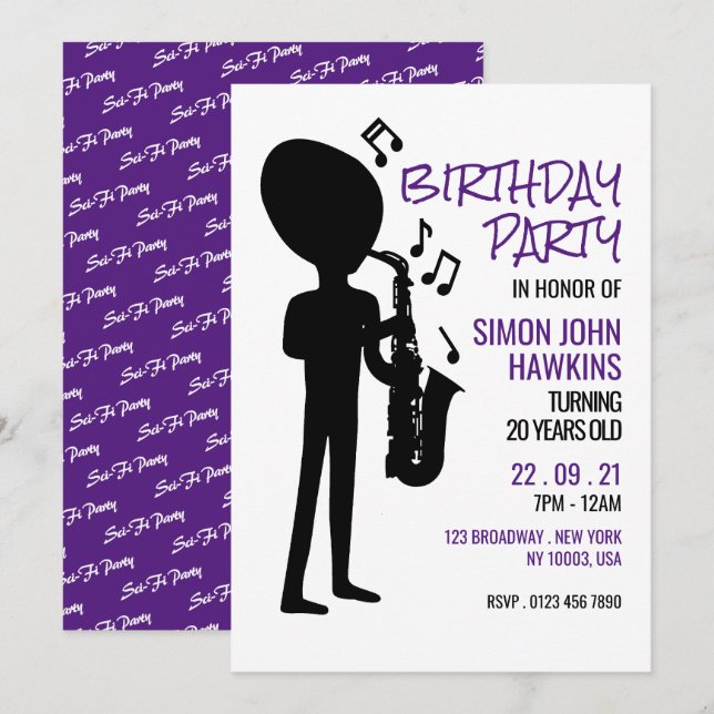 Alien Musician, Birthday Invitation (Front/Back)