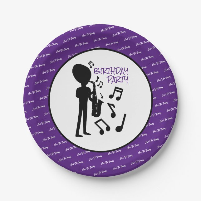 Alien Musician, Birthday Paper Plates (Front)