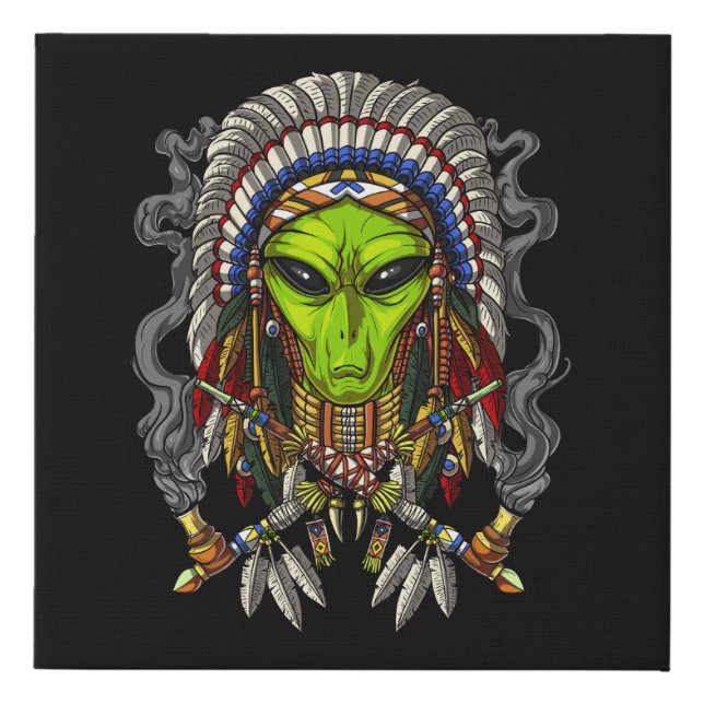 Alien Native American Chief Faux Canvas Print (Front)