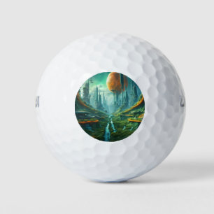Alien Nature & Futuristic City Surreal Sci-Fi Art Golf Balls