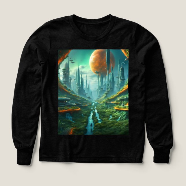 Alien Nature & Futuristic City Surreal Sci-Fi Art  Tri-Blend Shirts (Design Front)
