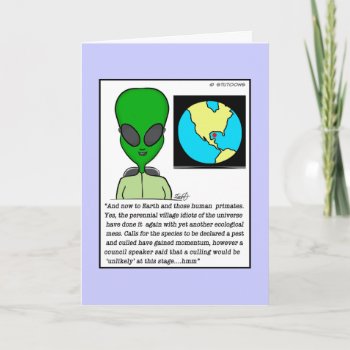Alien News Reader Birthday Card by bad_Onions at Zazzle