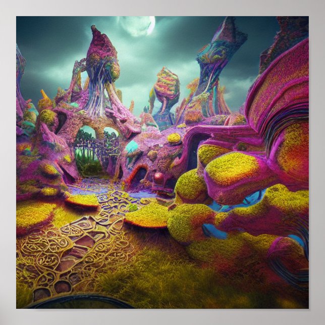Alien Night Garden Psychedelic Lucid Dream Poster (Front)