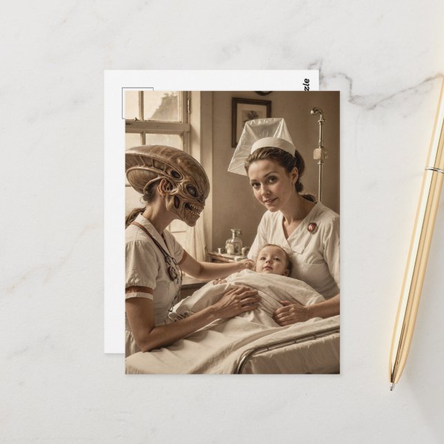 Alien Nurse Postcard (Front/Back In Situ)