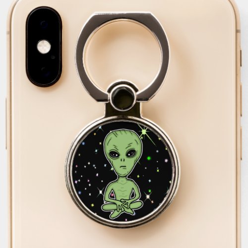 Alien on a Starry Night Crypto Art Ufology Phone Ring Stand