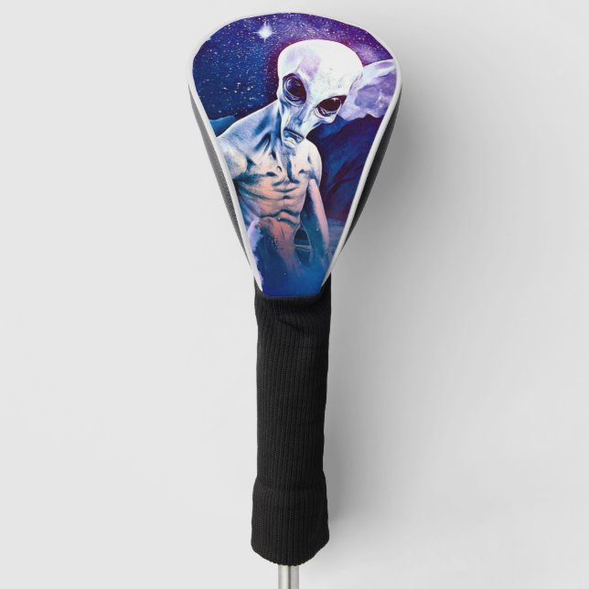 Alien on space background fantasy clouds digital golf head cover (Front)
