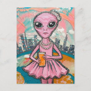 Alien Orange Juice in the City Postcard