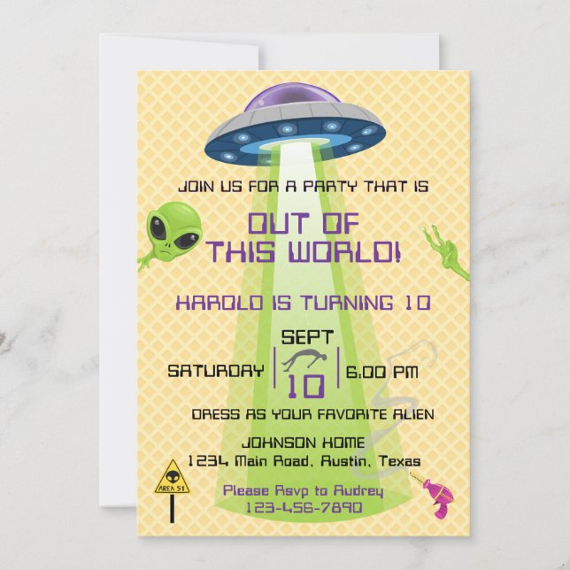 Alien Out of the World Any Age Birthday Invitation (Front)