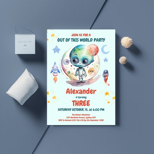 Alien Out of This World Birthday Invitation