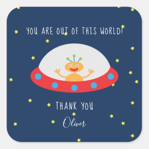 Alien out of this world birthday thank you sticker