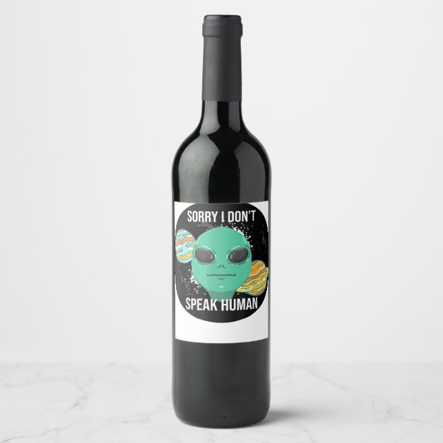 Alien Outer Space Funny ET Extraterrestrial Galaxy Wine Label (Front)