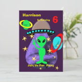 Alien Outer Space Kids Fun Cute Birthday Party Invitation (Standing Front)