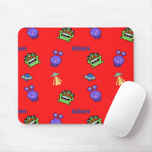 Alien pattern on red mouse pad (With Mouse)