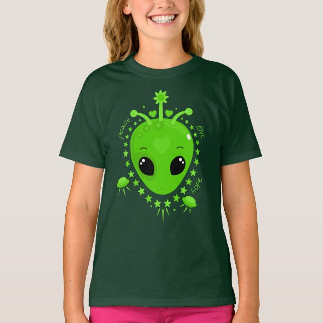 Alien Peace Hope Love Cute Kawaii T-Shirt (Front)