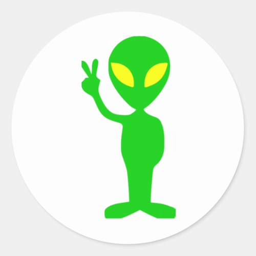 Alien Peace Sign Classic Round Sticker