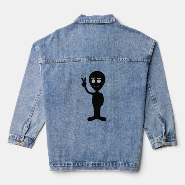ALIEN PEACE SIGN DENIM JEAN JACKET (Back)