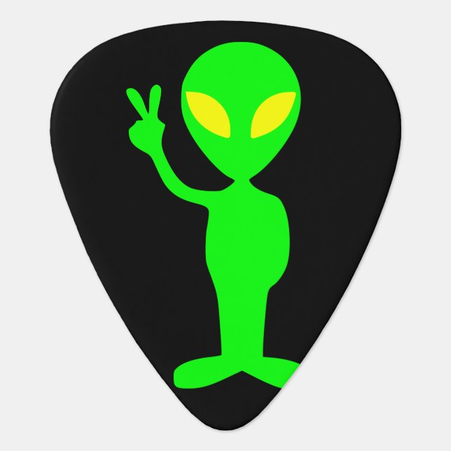 Alien Peace Sign Little Green Men Guitar Pick (Front)