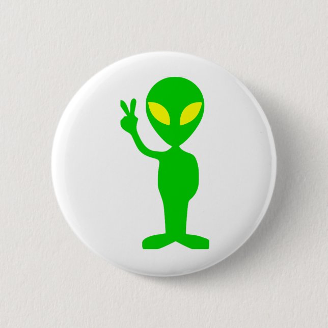 Alien Peace Sign Pinback Button (Front)