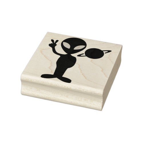 Alien peace sign rubber stamp