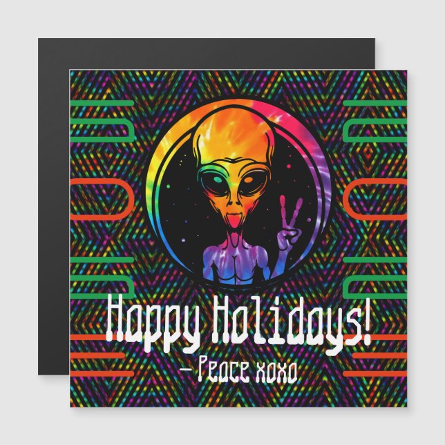 Alien Peace Tie Dye Space Christmas Magnet (Front/Back)