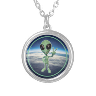 Alien - Peace V Sign Silver Plated Necklace