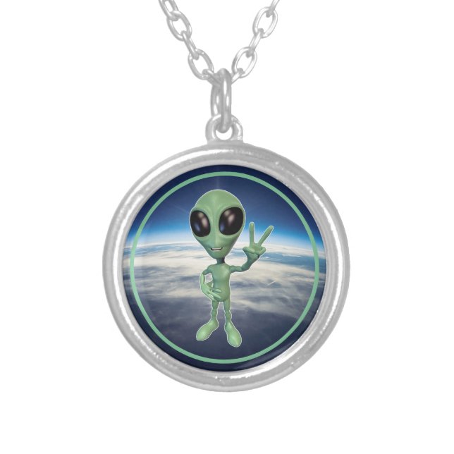 Alien - Peace V Sign Silver Plated Necklace (Front)