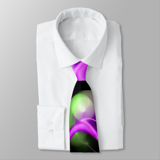 ALIEN PEARL Purple Green Fractal Swirls in Black Neck Tie (Tied)