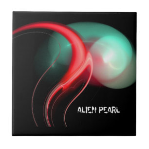 ALIEN PEARL Red Green Black Fractals Ceramic Tile