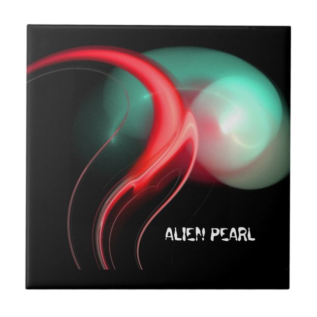 ALIEN PEARL Red Green Black Fractals Ceramic Tile (Front)
