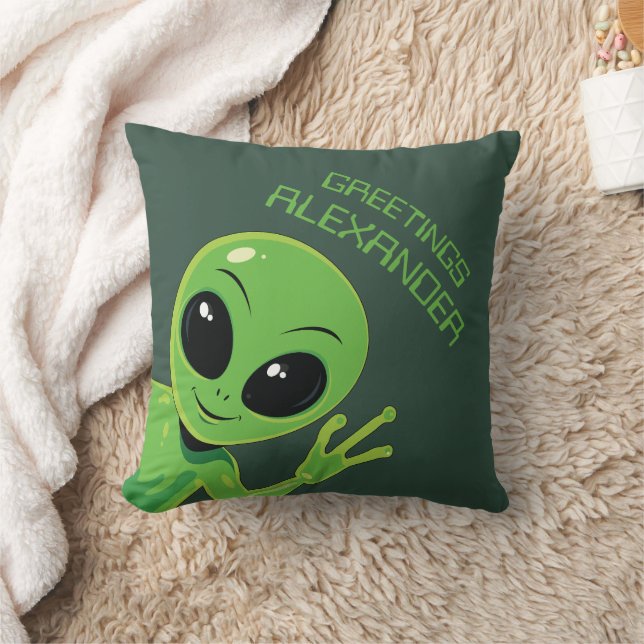 Alien Personalised Outer Space  Throw Pillow (Blanket)