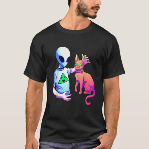 Alien Petting A Cat Alien Ufo  Cat Kids Men Women T_Shirt