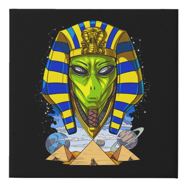 Alien Pharaoh Egypt Tutankhamun Ancient Annunaki Faux Canvas Print (Front)
