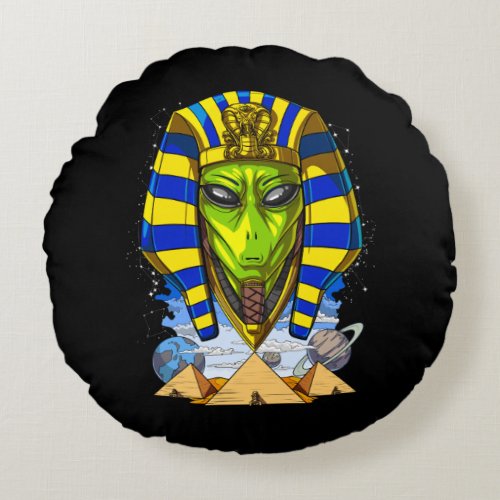 Alien Pharaoh Egypt Tutankhamun Ancient Annunaki Round Pillow