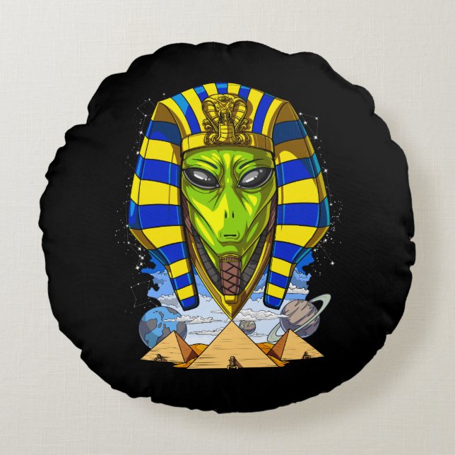 Alien Pharaoh Egypt Tutankhamun Ancient Annunaki Round Pillow (Front)