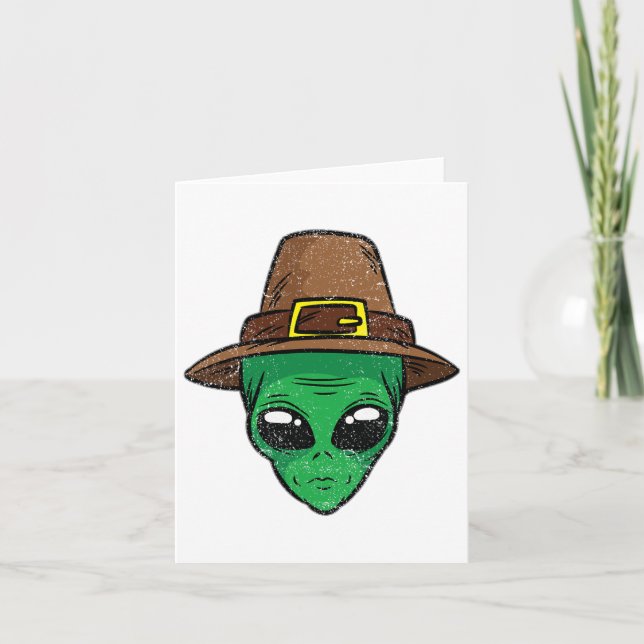 Alien Pilgrim Hat Thanksgiving Day Cool Ufo Fall A Card (Front)