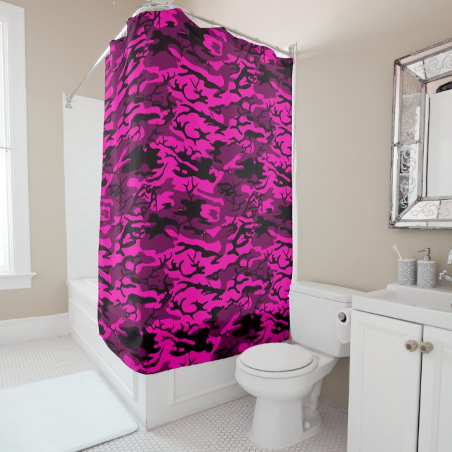 Alien Pink Camo Shower Curtain (In Situ)