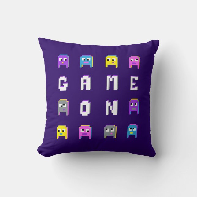 Alien pixels creatures game on personalized girls throw pillow (Front)