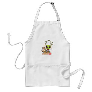 Alien Pizza Chef Cat Cartoon Art Adult Apron