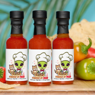 Alien Pizza Chef Cat Cartoon Art Hot Sauces