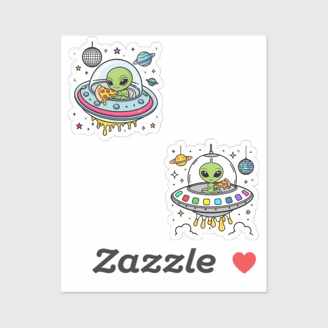 Alien Pizza Party Sticker - Funny Space and Pizza (Sheet)