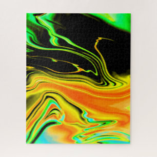 Alien Planet Marbled Green Orange Black Jigsaw Puzzle