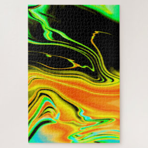 Alien Planet Marbled Green Orange Black Jigsaw Puzzle