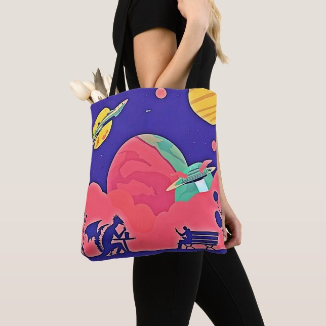 Alien Planet Retro Sci-Fi Tote Bag (Close Up)