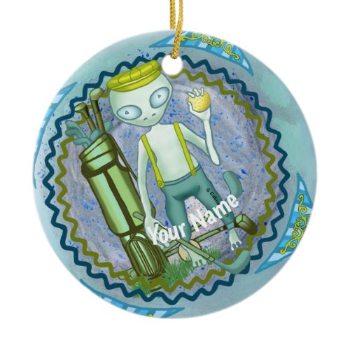 Alien playing Golf  ornament
