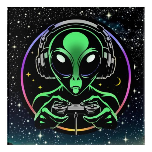 Alien Playing Video Games with Star Background Acrylic Print