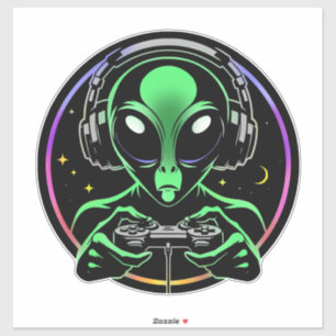 Alien Playing Video Games with Star Background Sticker