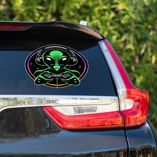 Alien Playing Video Games with Star Background Sticker