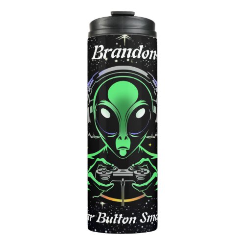 Alien Playing Video Games with Star Background Thermal Tumbler