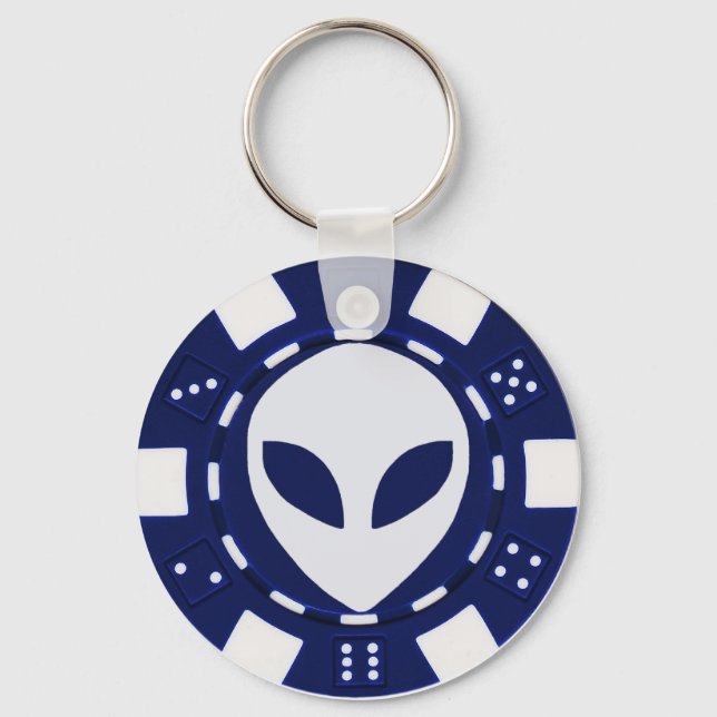 alien poker chip blue keychain (Front)